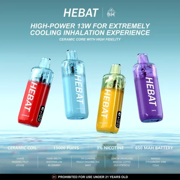 5051464dbff2c85ab03ce6eb0364c552.webp 【喜貝 Hebat】15000口一次性小煙|3%精準擊喉爽度|650mAh極速快充台灣現貨