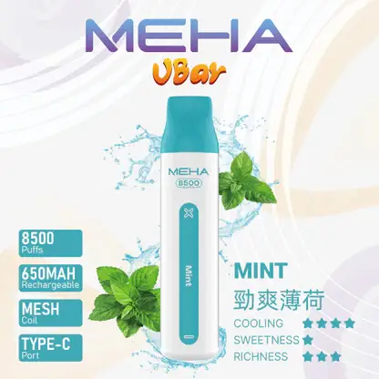 MEHA-8500口-VBar小白條-10.webp 【MEHA魅嗨】小白條8500口一次性小煙|3%丁鹽平順擊喉感|現貨免運專區