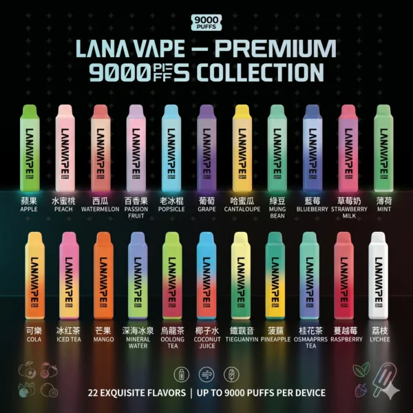 LANA9000口一次性電子煙-商品主圖及口味選擇 【LANA PEN PLUS】9000口拋棄式電子煙|15ml巨量儲油 × Mesh網芯霧化|台灣現貨秒發